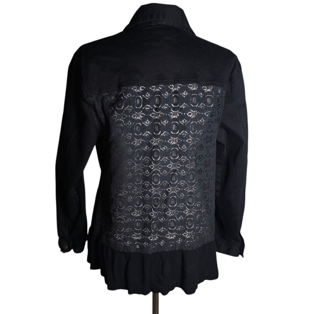 Simply Noel Black Jean Jacket with Lace Back Detail Peplum Bottom L XL